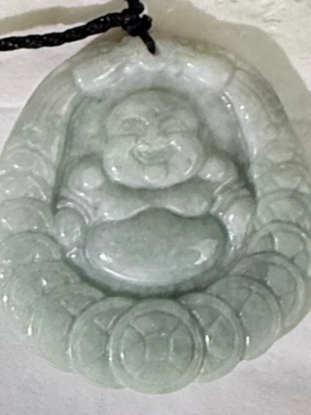 Carved Jade Laughing Buddha Pendant - Pale Green